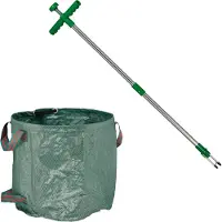 Relaxdays Unkrautstecher mit Gartenabfallsack, selbststehend, wasserdicht, Unkrautausstecher langer Stiel, 99 cm, grün