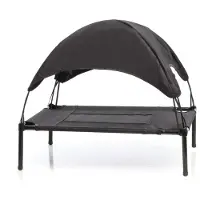Wiltec Hundebett mit Dach Schwarz 91 x 76 x 16 cm Größe L bis 35 kg Outdoor Katzenliege Haustier Schlafplatz Sonnendach