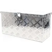 XPOtool Alu Kiste 60x25x30 cm mit Deckelüberstand verschließbar aus Aluminium Riffelblech, Truckbox, Werkzeugbox mit 2 Schlüsseln - Deichselbox Werkzeugkiste