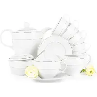 Konsimo Kaffeeset für 6 Personen (9 Artikel) "AMELIA SATYNA", Weiß, Porzellan, Elegant, 250 ml / 14 cm / 1 l