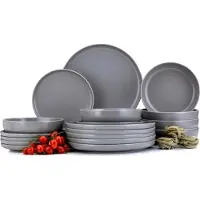 Konsimo Essservice Tafelservice VICTO Geschirrset Speiseteller Suppenteller Dessertteller 6 Personen (18-tlg.), Grau, Keramik, Loft, 20/27/18.5cm