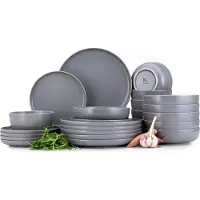 Konsimo Kombiservice VICTO Schale Dessertteller Speiseteller Suppenteller 6 Personen (24 El.), Grau, Keramik, Loft, 20 cm | 27 cm | 18,5 cm | 14,5 cm