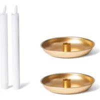 Novaliv 2er-Set Stabkerzenhalter Adventskranz rund Tafelkerzen GOLD mit LED Premium Echtwachs