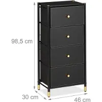 Relaxdays Kommode, HxBxT: 98,5 x 46 x 30 cm, 4 Schubladen, Sideboard Stoff & Stahl, Schubladenschrank, schwarz/gold