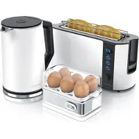 Arendo Frühstücks Set, Wasserkocher 1,5l Temperaturwahl, 2-Scheiben Toaster & Eierkocher für 6 Eier, Weiss