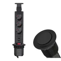 TecLines TVS009B versenkbare 3-fach Steckdosenleiste mit 2x USB, schwarz