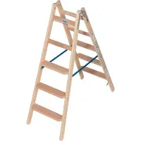 Krause Stehleiter , beidseitig, TRBS 2121-2, mit Eimerhaken, 2 x 5 Stufen/Sprossen, Holz