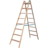 Krause Stehleiter , beidseitig, TRBS 2121-2, mit Eimerhaken, 2 x 8 Stufen/Sprossen, Holz