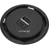 Evoline One USB-Charger 2-fach Typ A+C, Einbau Buchse ø 59 mm, KS schwarz