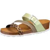 Lico Damen Pantolette Natural Glitter Größe 37 mit Lederdecksohle, Kork-Fußbett und verstellbarer Schnalle