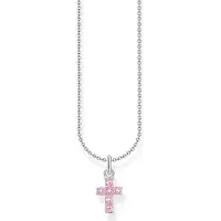 Thomas Sabo Kette mit Anhänger "Kreuz-Anhänger" Gr. 45, bunt (silberfarben, pink), Halsketten, Damen, 45, Silber 925 (recycelt), Kette mit Anhänger, mit Zirkonia (synth.)