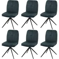Mendler 6er-Set Esszimmerstuhl MCW-M68, Küchenstuhl Lehnstuhl, drehbar Auto-Position, Metall Stoff/Textil blau