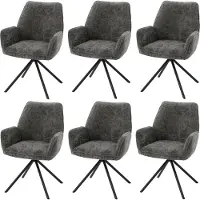 Mendler 6er-Set Esszimmerstuhl MCW-G67, Küchenstuhl Stuhl mit Armlehne, drehbar Auto-Position, Chenille MVG dunkelgrau