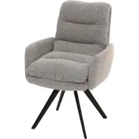 Mendler Esszimmerstuhl MCW-G66, Küchenstuhl Stuhl, drehbar Auto-Position Stoff/Textil Bouclé MVG hellgrau, mit Armlehne