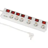 FeinTech 6-fach Steckdosenleiste mit Überspannungsschutz, einzeln schaltbar, 2x USB-A, 1,4 m Kabel