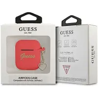 GUESS Gua2Lschsr Airpods-Abdeckung Rot/Rot, Silikon-Charm-Herz-Kollektion