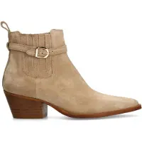 Manfield Beigefarbene Veloursleder-Stiefeletten mit Absatz | Größe 39