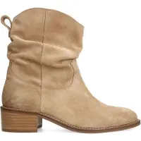 Manfield Beigefarbene Veloursleder-Stiefeletten mit Absatz | Größe 41