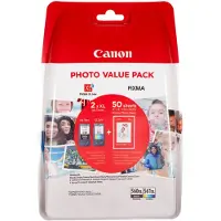 Canon PG-560XL Schwarz und CL-561XL Farbe + Fotopapier Vorteilspack, Hohe (XL-) Ausbeute, Schwarz, Cyan, Magenta, Gelb, 12,2 ml, 14,3 ml, 2 Stück(e), 400 Seiten