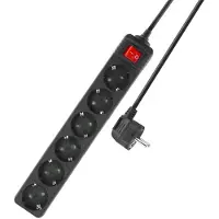 ACT Power strip with illuminated switch, 6 sockets, 3 m, black (AC2465)
