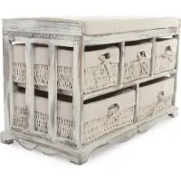 Mendler Kommode und Sitzbank mit 5 Schubladen, 45x77x36cm, Shabby-Look, Shabby Vintage weiß