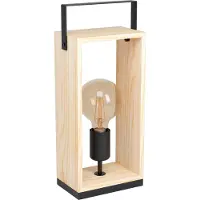 Eglo Tischlampe Famborough, Tischleuchte Vintage, Industrial, Skandinavisch, Nachttischlampe aus Stahl und Holz, Natur, Lampe mit Schalter, E27