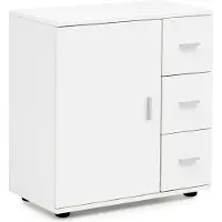 Wohnling Badschrank WL5.877 Weiß 60x65,5x33 cm Midi-Schrank mit Tür & Schubladen Kleiner Beistellschrank Matt Badregal Schmal Freistehend