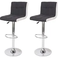Mendler 2er-Set Barhocker MCW-G87, Tresenhocker Barstuhl, höhenverstellbar Stoff/Textil dunkelgrau + Kunstleder weiß, Chromfuß