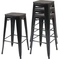 Mendler 4er-Set Barhocker MCW-A73 inkl. Holz-Sitzfläche, Barstuhl Tresenhocker, Metall Industriedesign stapelbar schwarz
