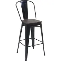 Mendler Barhocker MCW-A73 inkl. Holz-Sitzfläche, Barstuhl Tresenhocker mit Lehne, Metall Industriedesign schwarz