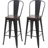 Mendler 2er-Set Barhocker MCW-H10c, Barstuhl Küchenhocker, Metall Kunstleder Chesterfield Industriedesign Gastronomie schwarz-braun