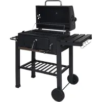 Mendler Grillwagen MCW-K93, Holzkohlegrill Standgrill Barbecue BBQ Gartengrill mit Deckel Ablagen, Stahl, 110x100x51cm schwarz