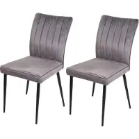 MCW 2er-Set Esszimmerstuhl MCW-K16, Stuhl Küchenstuhl, Samt Metall dunkelgrau