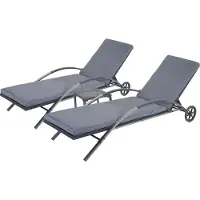 Mendler 2er-Set Sonnenliege MCW-E27, Relaxliege Gartenliege, Poly-Rattan schwarz Kissen dunkelgrau