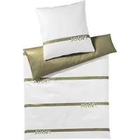 JOOP! Mako-Satin-Bettwäsche-Garnitur 4101 Logo Stripes Olive 155x220cm+80x80 AL