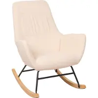 Mendler Schaukelstuhl MCW-N13, Schwingstuhl Relaxsessel Fernsehsessel, Massiv-Holz Metall Stoff/Textil 320g/m² creme