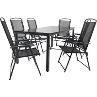 VCM 7-tlg Gartenmöbel Set | Sitzgruppe Essgruppe | 1x Tisch, 6x Stühle | Tisch Maße ca. H. 76 x B. 189 x T. 90 cm | Hochlehner Set 189S