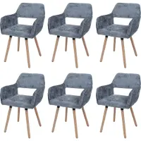 Mendler 6er-Set Esszimmerstuhl MCW-A50 II, Küchenstuhl Polsterstuhl, Holz Stoff/Textil Chenille (465g/m²) MVG dunkelgrau
