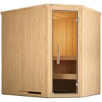Weka Sauna "Element-Ecksauna VARBERG 1" vorgefertigte Elemente, moderne Ganzglastür