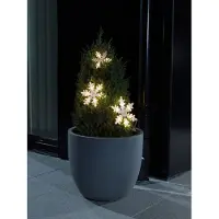 Konstsmide LED Lichtervorhang, 3 Acryl Schneeflocken, 6h Timer, 15 warm weiße Dioden, batteriebetrieben, Außen (IP44), transparentes Kabel, 4 x AA 1.5V (exkl.)