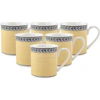 Villeroy & Boch Becher "Kaffeebecher Audun Fleur 300 ml 6er Set weiß-grau-gelb", bunt (weiß, grau, gelb), Porzellan, Trinkgefäße, Becher