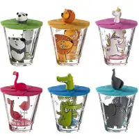 Leonardo Kinderbecher "Kinderbecher mit Deckel Bambini 215 ml 6er Set bunt", bunt, B:2cm H:2cm, Glas, Trinkgefäße, Kinderbecher, Spülmaschinengeeignet