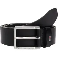 Tommy Hilfiger für Herren. AM0AM12554 Ledergürtel mit schwarz emailliertem Logo (100 cm), Lässig