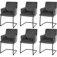 Mendler 6er-Set Freischwinger MCW-N60, Esszimmerstuhl Küchenstuhl Stuhl, Stoff/Textil dunkelgrau