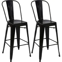 Mendler 2er-Set Barhocker MCW-A73, Barstuhl Tresenhocker mit Lehne, Metall Industriedesign schwarz