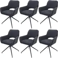Mendler 6er-Set Esszimmerstuhl MCW-N74, Küchenstuhl, drehbar Auto-Return, Stoff Bouclé (540g/m²) dunkelgrau