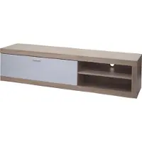 Mendler TV-Rack MCW-L33, TV-Board Fernsehtisch Lowboard TV-Schrank Kommode, Holz 43x180x41cm Staufach, Eiche-Optik, weiß