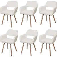 Mendler 6er-Set Esszimmerstuhl MCW-A50 II, Küchenstuhl Polsterstuhl, Holz Stoff/Textil Chenille (465g/m²) MVG creme