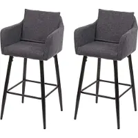 Mendler 2er-Set Barhocker MCW-H93, Barstuhl Tresenhocker, Fußablage Metall Stoff/Textil dunkelgrau