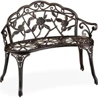 Relaxdays Gartenbank, 2 Sitzer, Rosen, Terrasse, Balkon, Alu & Gusseisen, antike Sitzbank, HBT: 78 x 99 x 52 cm, bronze